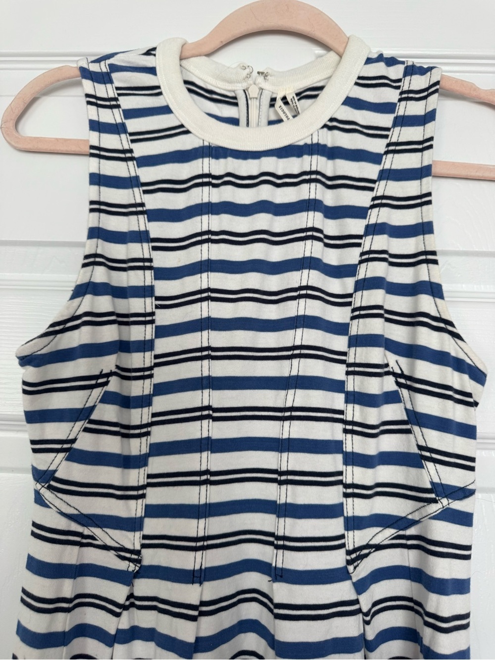 By Anthropologie Blue and White Striped Sleeveless A-Line Midi Dress - Picture 6 of 10